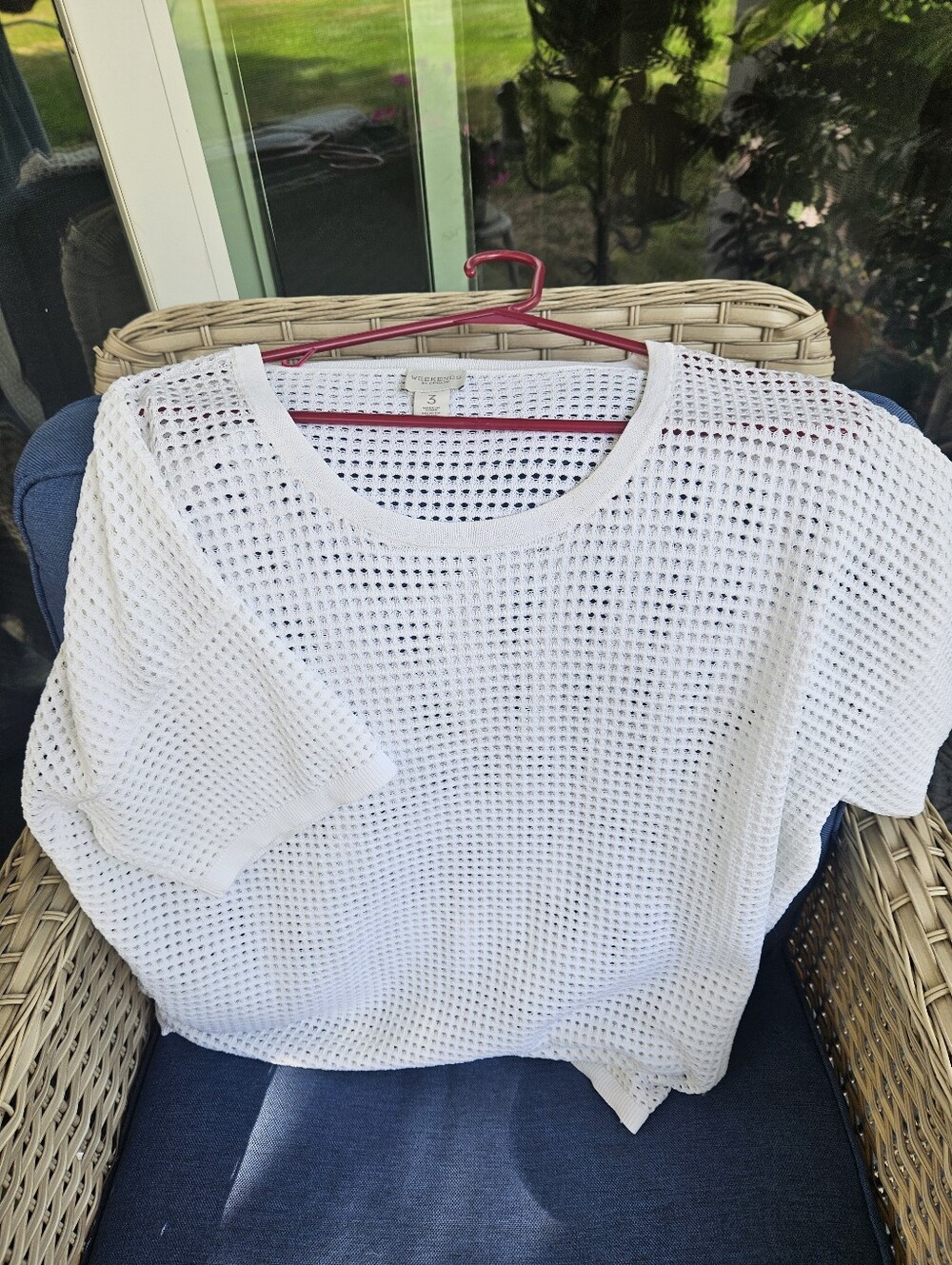 Chico's White Open-Knit Short Sleeve Pullover